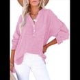 thumbnail image 2 of Blusas Casuales de Larga con Cuello en V y Botones para Mujer, Blusas Lisas de Gran Tamaño. Rosa M, 2 of 7
