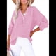 thumbnail image 2 of Blusas Casuales de Larga con Cuello en V y Botones para Mujer, Blusas Lisas de Gran Tamaño. Rosa XXXL, 2 of 7