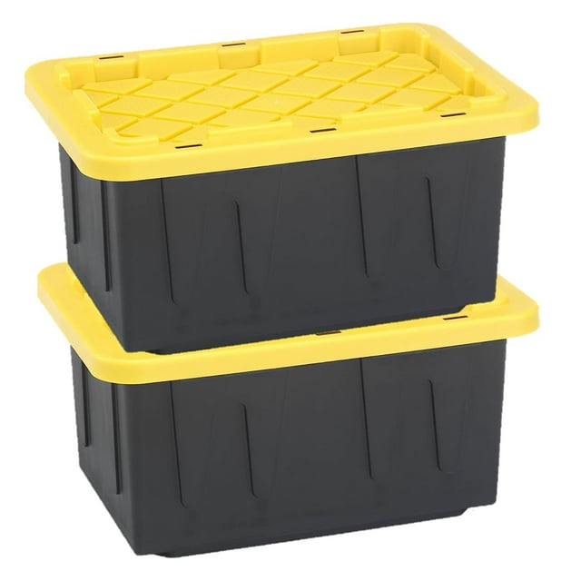 Homz 15 Gallon Durabilt Home Storage Container w/Lid, Black/Yellow(2 Pack)