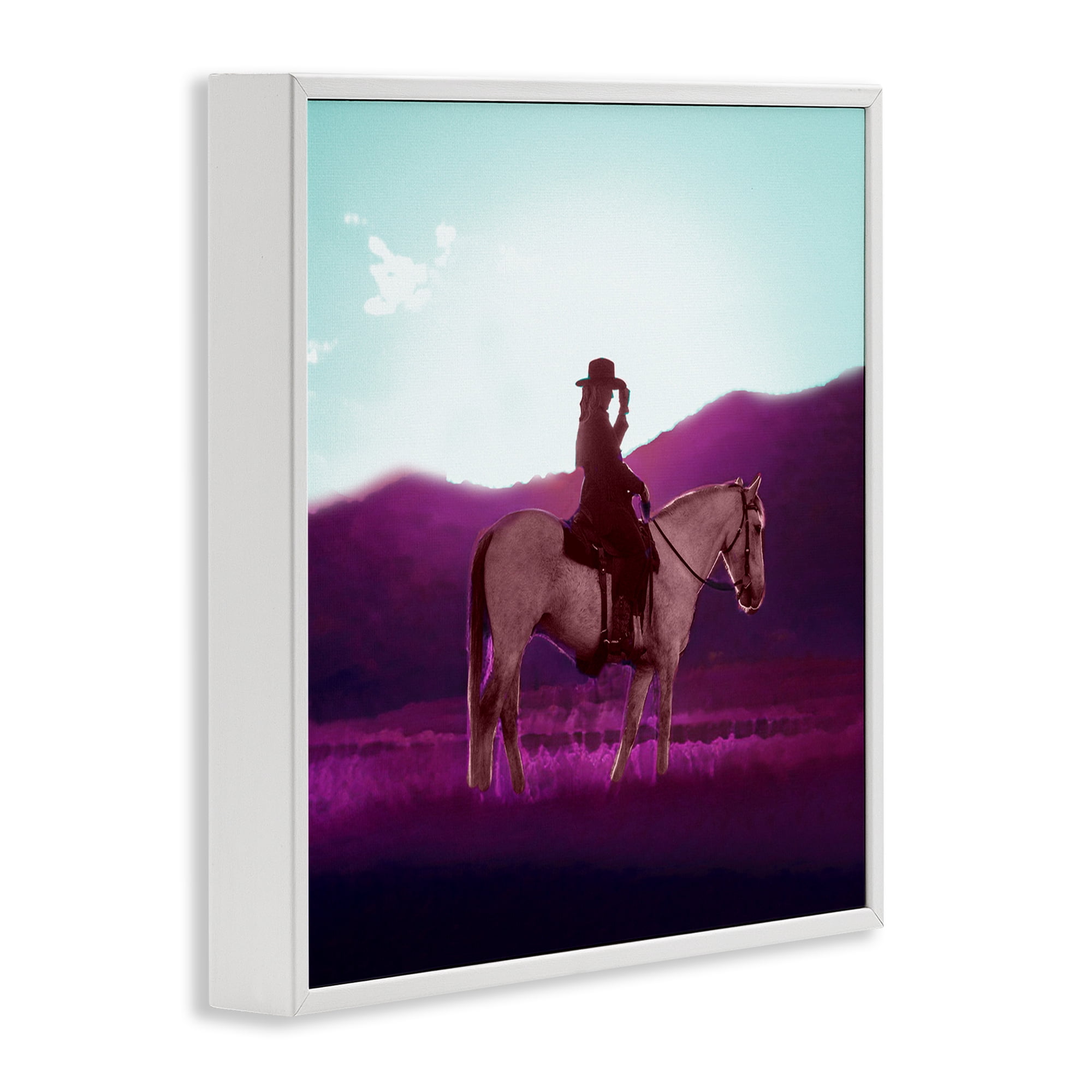 Stupell Industries Cowgirl & Purple Mountains Animals & Insects Painting White Framed Art Print Wall Art, 24 x 24