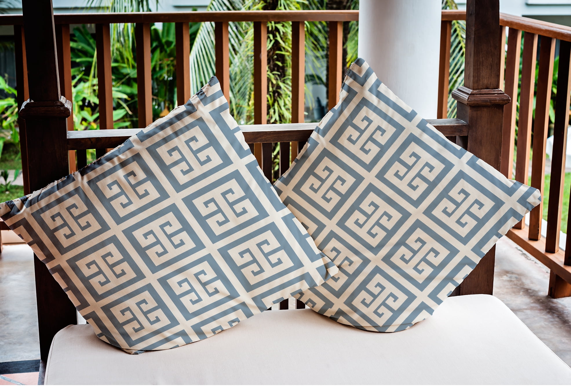 Simply Daisy 16" x 16" Greek Key Patterned Nautical Indoor/Outdoor Throw Pillow