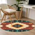 thumbnail image 5 of Teal Red Tribal Geometric Round Living Room Rugs 4 ft, Vintage Boho Native Abstract Washable Area Rug with Non-Slip Sturdy Edge Binding Round Carpet for Entryway Kitchen Bedroom Bathroom, 5 of 9