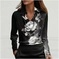thumbnail image 4 of Womens Silky Satin Shirts Floral Printed Dressy Casual Spring Fall Tops Lapel Cowl Neck Long Sleeve Blouses (2XL, Black A), 4 of 5