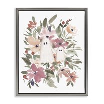 Stupell Industries Little Floral Ghosts Holiday Painting Gray Floater Framed Canvas Art Print Wall Art, 17 x 21