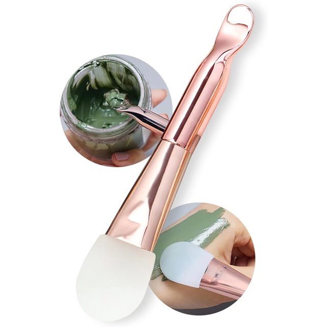 Multi-Purpose Silicone Mask Bush with Spoon-shaped Tail Handle, Soft Silicone Face Mask Brush for Mud, Clay Mask, DIY, Modeling Mask(rose gold)
