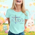 thumbnail image 4 of Alun Easter T Shirts for Women He Is Risen T-Shirt Crewneck Short Sleeve Easter Gift Bible Verse Tee Tops Ladies Casual Letter Print Festival Stylish Outfit Mint Green L, 4 of 5