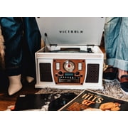 Victrola Wood 8-in-1 Nostalgic Bluetooth Record Player with USB Encoding and 3-speed Turntable - White
