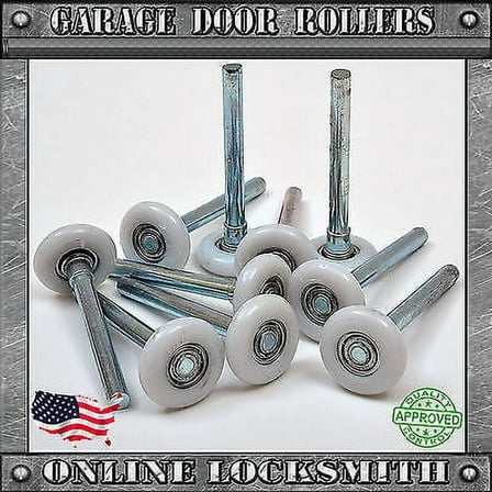 Ri-Key Security Heavy-Duty Garage Door Rollers, 10-Piece Set, Quiet Nylon Wheels with Ball Bearings, Durable Metal Stems