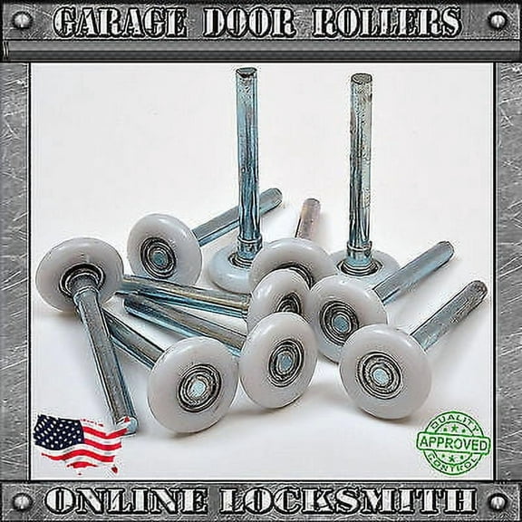 Ri-Key Security Heavy-Duty Garage Door Rollers, 10-Piece Set, Quiet Nylon Wheels with Ball Bearings, Durable Metal Stems