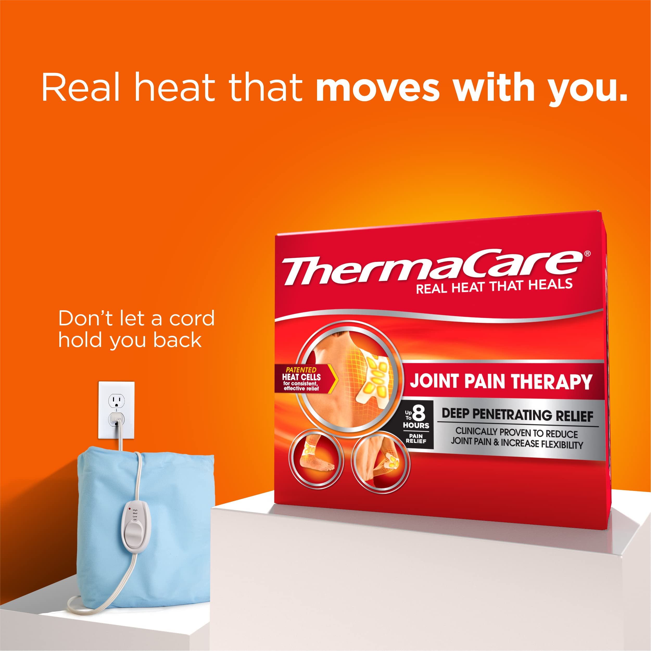 ThermaCare Portable Heating Pad, Joint and Muscle Pain Relief Patches, Multi-Purpose Heat Wraps, 8 Count