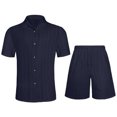 thumbnail image 4 of Clossjun Men's Summer 2 Piece Beach Sets Texture Short Sleeve Button Down Knit Shirts and Shorts Vacation Outfits of Men, 4 of 5