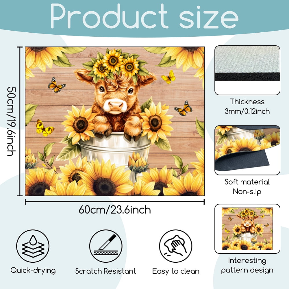 Highland Cattle Washer Dryer Dust Cover 23.6×19.7inch Sunflowers Cute Calf Washing Machine Top Protector Pads Non Slip Washing Machine Top Covers DIY