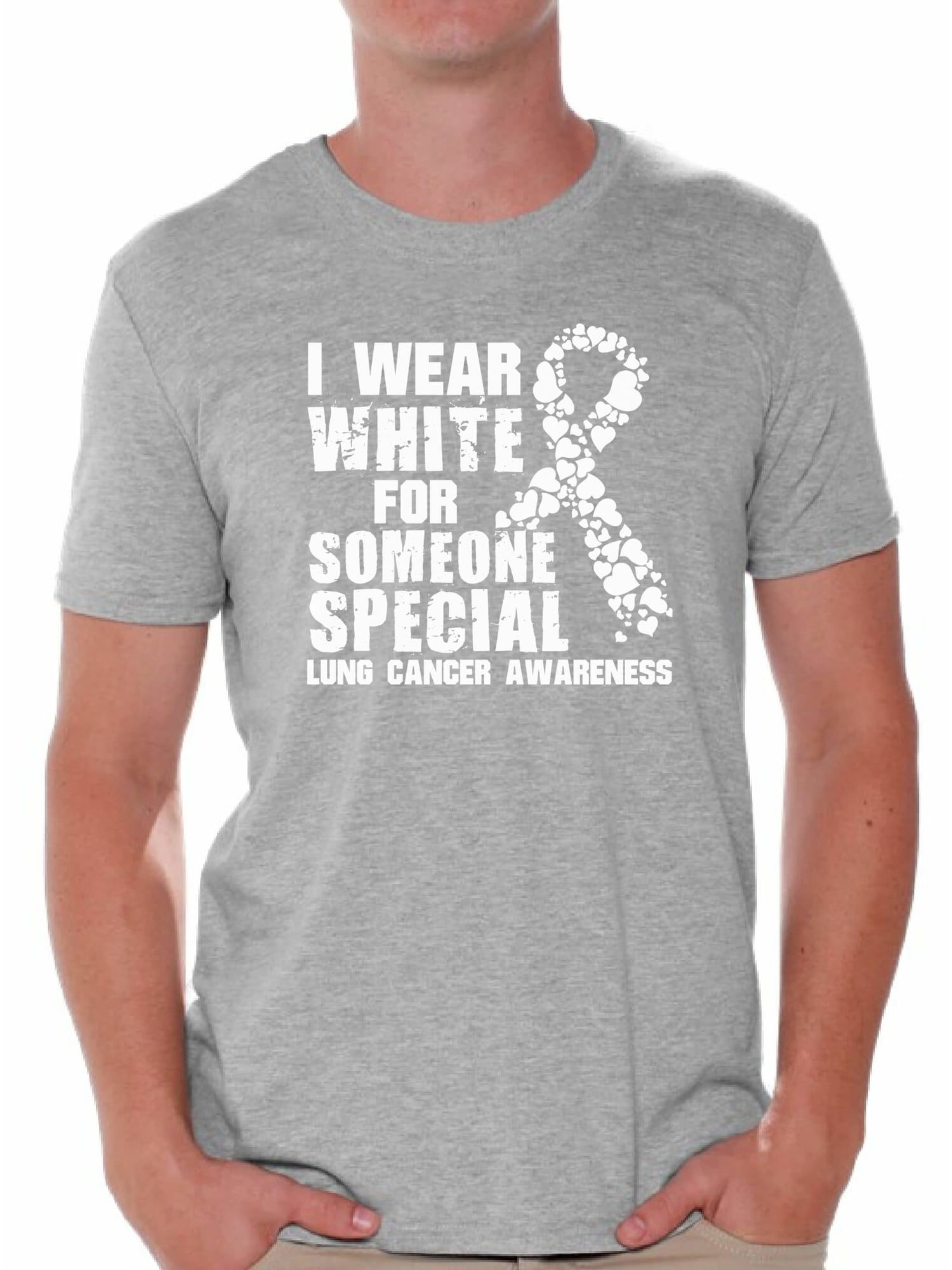 Lung Cancer Shirts Tops T-shirts for Men Men's I Wear White for My Dad 