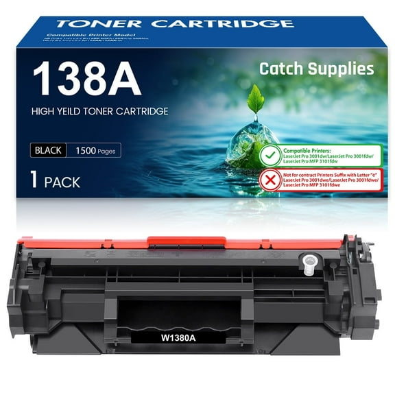 Catch Supplies 138A W1380A Black Toner Cartridge 1-Pack with Chip Compatible for HP 138A W1380A 138X W1380X Cartridge with HP Laser Jet Pro 3001dw 3001fdw MFP 3101fdw Series Printer