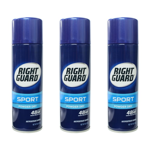 Right Guard Sport Antiperspirant And Deodorant Aerosol, Powder Dry - 6 Oz, 3 Pack