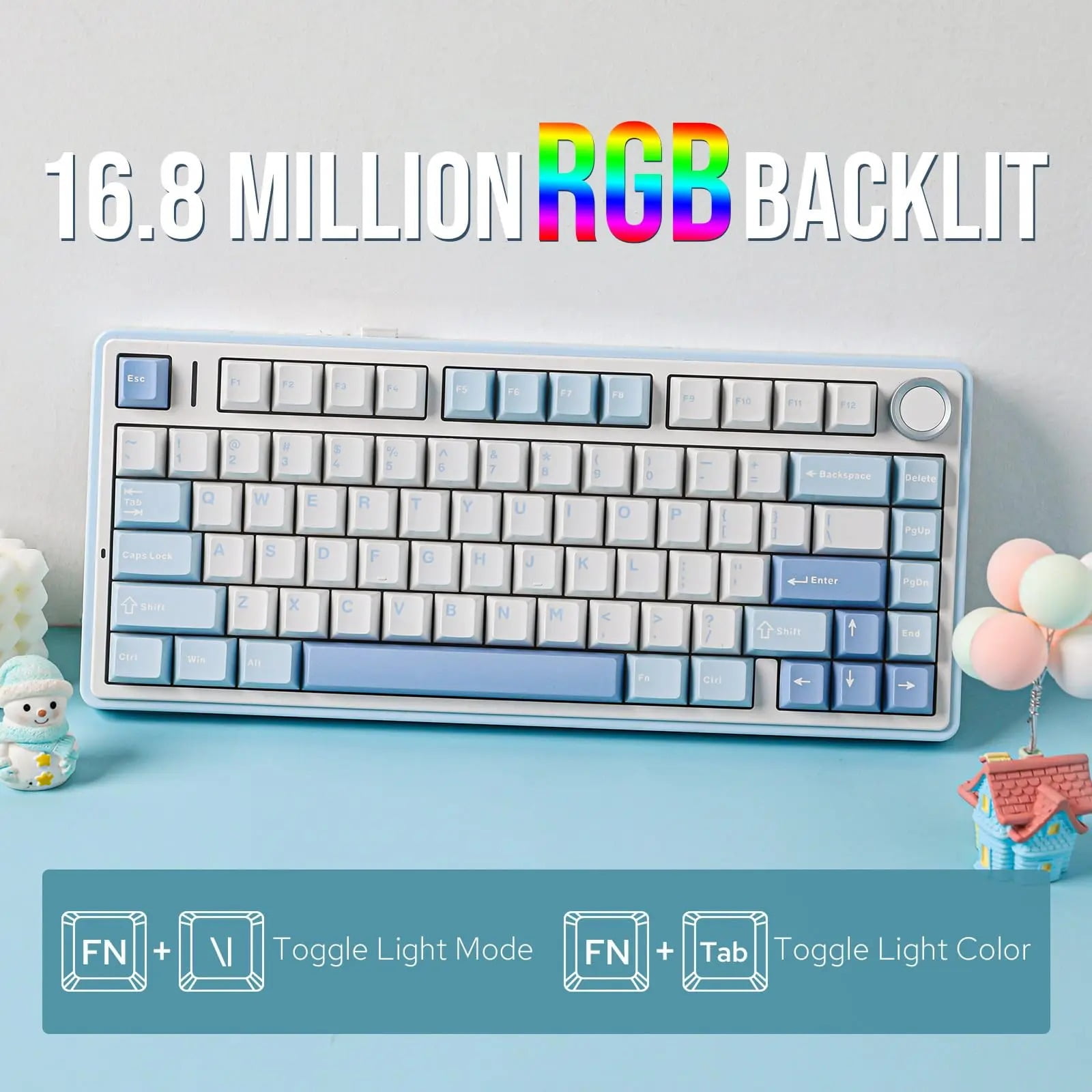 AULA F75 Wireless Mechanical Keyboard, Sea Salt Blue, Tri-Mode, 81 Keys, Hot-Swappable Reaper Switches, RGB Backlit, Compact Layout, For PC/Laptop