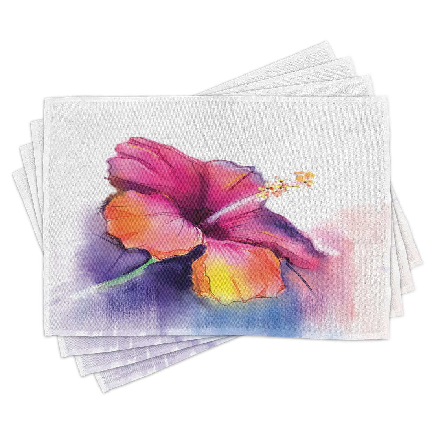 Flower Placemats Set of 4 Hibiscus Flower in Pastel Abstract Colorful