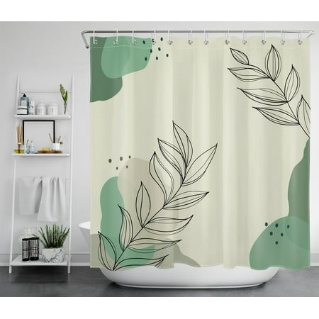 HVEST Plant Leaf Shower Curtain,Abstract Boho Shower Curtain for Bathroom Nature Herb Polyester Waterproof Fabric Bath Accessories with Hooks Set,72X78 Inches