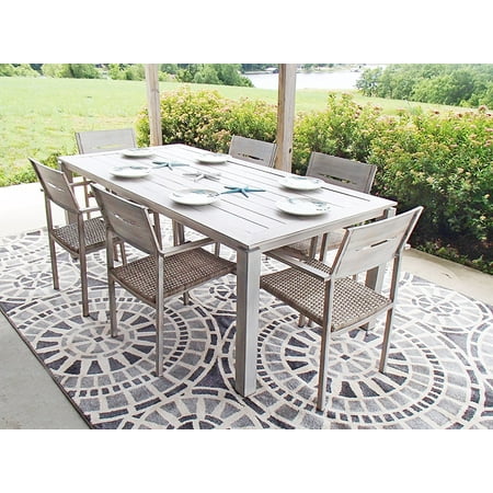 7pc Outdoor Aluminum And Wicker Hand Painted Beachwood Look Patio 7pc Outdoor Aluminum And Wicker Hand Painted Beachwood Look Patio Dining Set