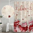 thumbnail image 4 of Pink Valentines Day Shower Curtain Set - 72" x 78" Washable Bathtub Curtain with 12 Hooks, Love Heart Eucalyptus Botanical Retro Waterproof Fabric Stall Shower Curtains for Bathroom/Bathtub Décor, 4 of 6
