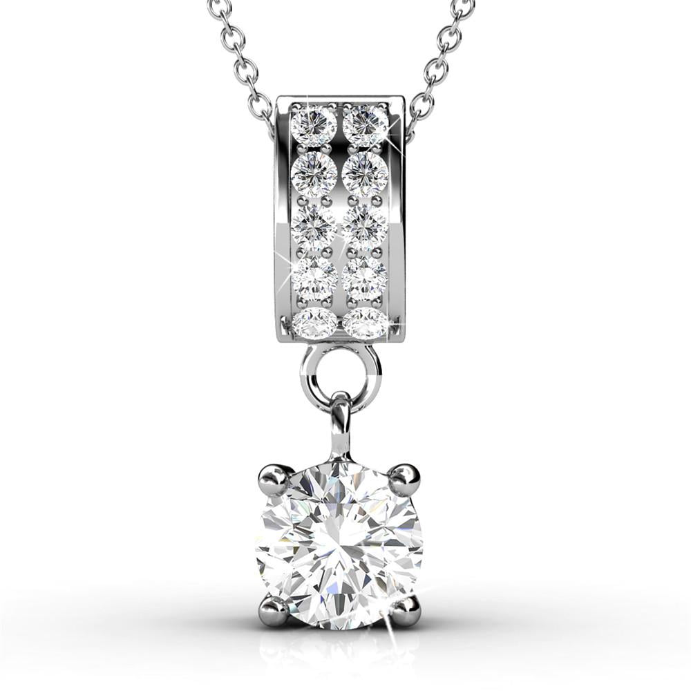 Cate & Chloe Monroe Legend Solitaire Pendant Necklace, Women's 18k White Gold Plated Necklace with a Solitaire Round Cut Swarovski Crystal, Silver Pave Stone Pendant Necklace for Women