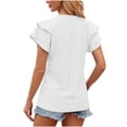 thumbnail image 4 of Olyvenn Womens Dressy Casual Eyelet Tops Ruffle Short Sleeve V Neck Shirts Elegant Business Work Blouse Fashion Clothes White 10, 4 of 4