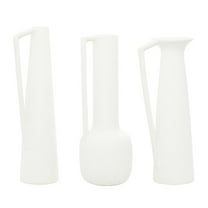 CosmoLiving by Cosmopolitan 17", 16", 16"H White Ceramic Vase with Sleek Handles, Set of 3