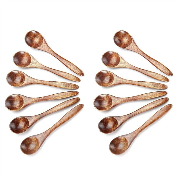 Cucharas de Madera Pequeñas, 12 Cucharaditas de Madera para Cocinar Cuchara de Condimentos Pequeños, Mini Cuchara de Madera para Miel para Uso Diario