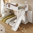 thumbnail image 3 of Harper & Bright Designs Twin over Full Bunk Bed with Slide and Wardrobe, Space Saving Wood Bunk Bed Frame with Storage Staircase & Open Shelf, White, 3 of 12