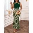 thumbnail image 6 of Dark Green Leopard Print Sequin Mermaid Dress With Cut-Out Shoulder Detail, Elegant Evening Gown, 6 of 7