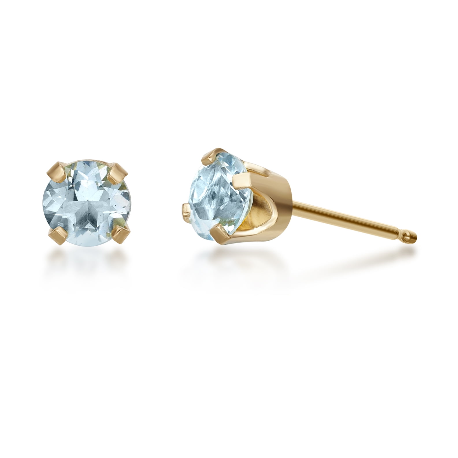 1CT Blue Aquamarine & Clear Halo Stud Round Earrings 14k Yellow Gold