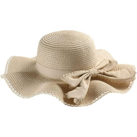 ZhangBaoLin Straw Sun Hat Women Chic UV Protection Wide Wave Brim Bow Hat Summer Outdoor Beach Hat