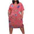 thumbnail image 2 of Sakmal Dresses for Women with Pocket Floral Orange Oversized Short Sleeve Mid-Length Shift Dress, 2 of 5