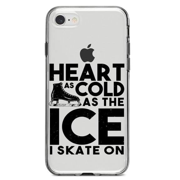 DistinctInk Clear Shockproof Hybrid Case for iPhone 7 8 SE (2020 Model) 4.7" Screen TPU Bumper Acrylic Back Tempered Glass Screen Protector - Heart as Cold as the Ice I Skate On