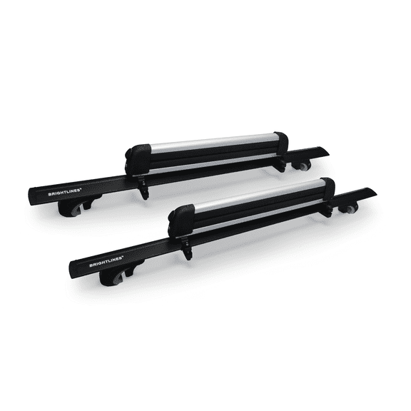 BrightLines All Black Heavy Duty 220 lbs Wing Shaped Universal Crossbars Roof Racks & Silver Ski Racks Combo Capable of Holding up to 6 Pairs of Skis or 4 Pairs of Snowboards