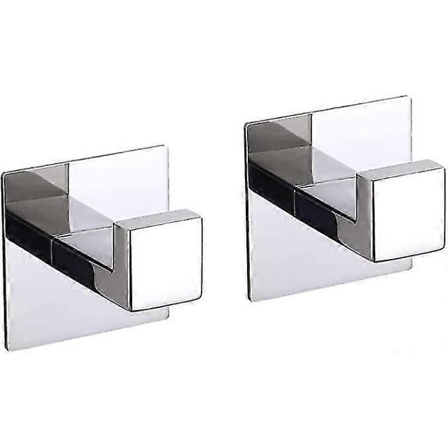 Towel hook self-adhesive without drilling, stainless steel wall hook towel hook ideal for kitchen bathroom towel holder bedroom, 2 pieces-chrome