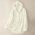 thumbnail image 2 of CYMMPU Women's Oversized Hooded Long Sleeve Linen Sun Protection Shirt, Full Button Beach Cover Up Tunic Beige M, 2 of 9