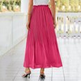 thumbnail image 5 of Womens Fashion Casual Beach Flowy Solid Midi Skirt Pleated High Waist Elastic Waist Lightweight A Line Long Skirt, 5 of 6