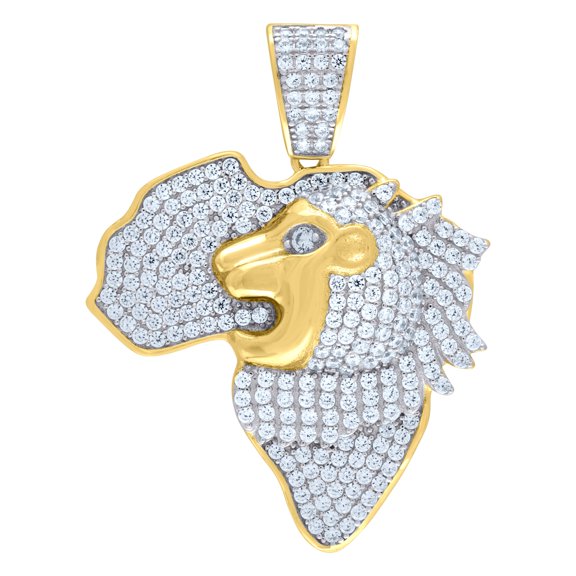 925 Sterling Silver Mens Cubic Zirconia Map of Africa with Lion Face Charm Pendant for Men