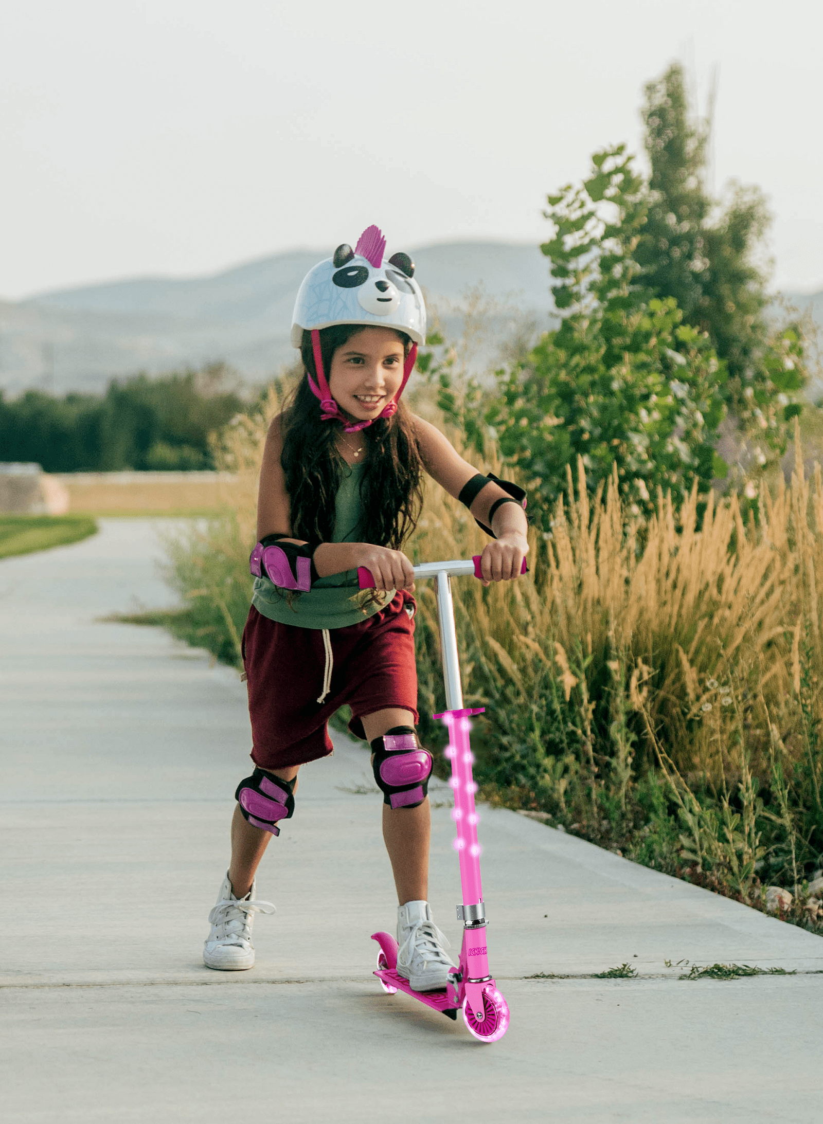 Ignite 2 Wheel Pink Kick Scooter with Light-up Wheels and T-Bar, for Female Ages 5+