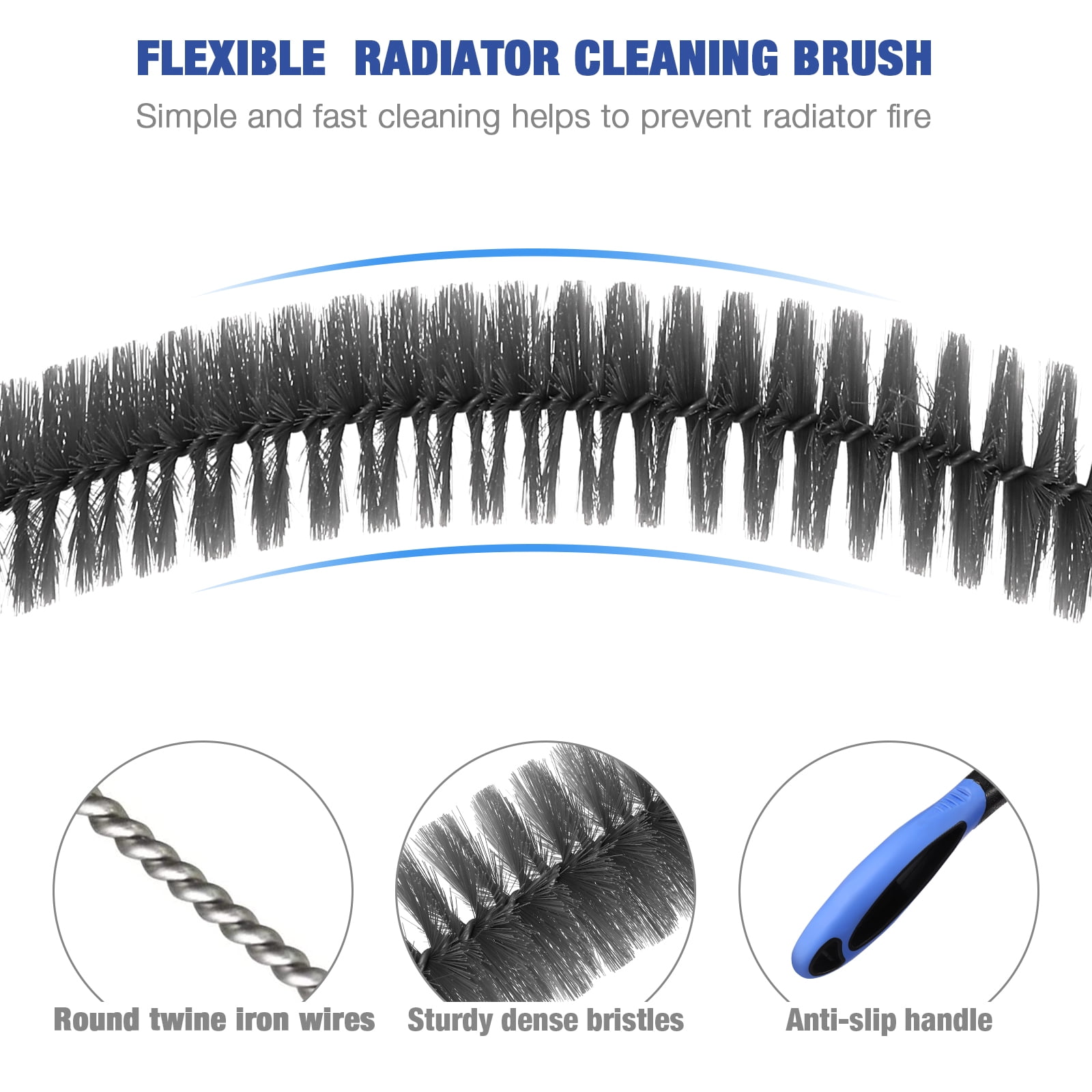 Nuolux Radiator Cleaning Brush Radiator Brush Flexible Radiator Bristle Brush with Handle, Adult Unisex, Size: 60.00