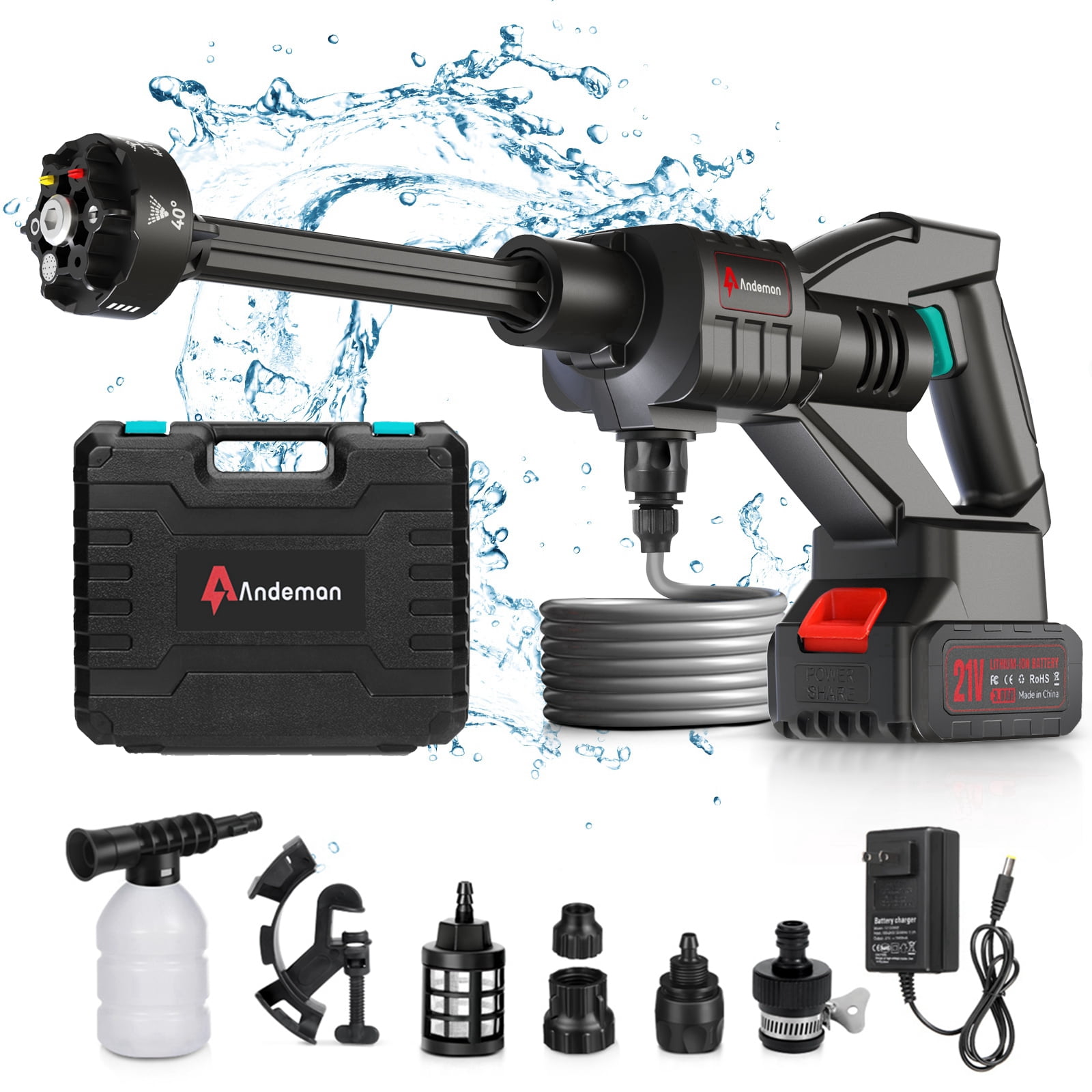Audew (Andeman) 600PSI Cordless Pressure Washer - 6-in-1 Multipurpose Cleaner with 2x1.5Ah Batteries