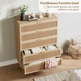 thumbnail image 4 of 5 Drawer Dresser for Bedroom, Rattan Chest of Drawers with Deep Drawers, Large Modern Double Dresser for Closet with Wide Top, Horizontal Wooden Dresser for Living Room, Hallway, Kids Room, 4 of 8