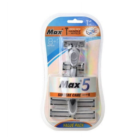 Innens Men's 5-Blade Manual Razor Handle and 8 Razor Blade Refills