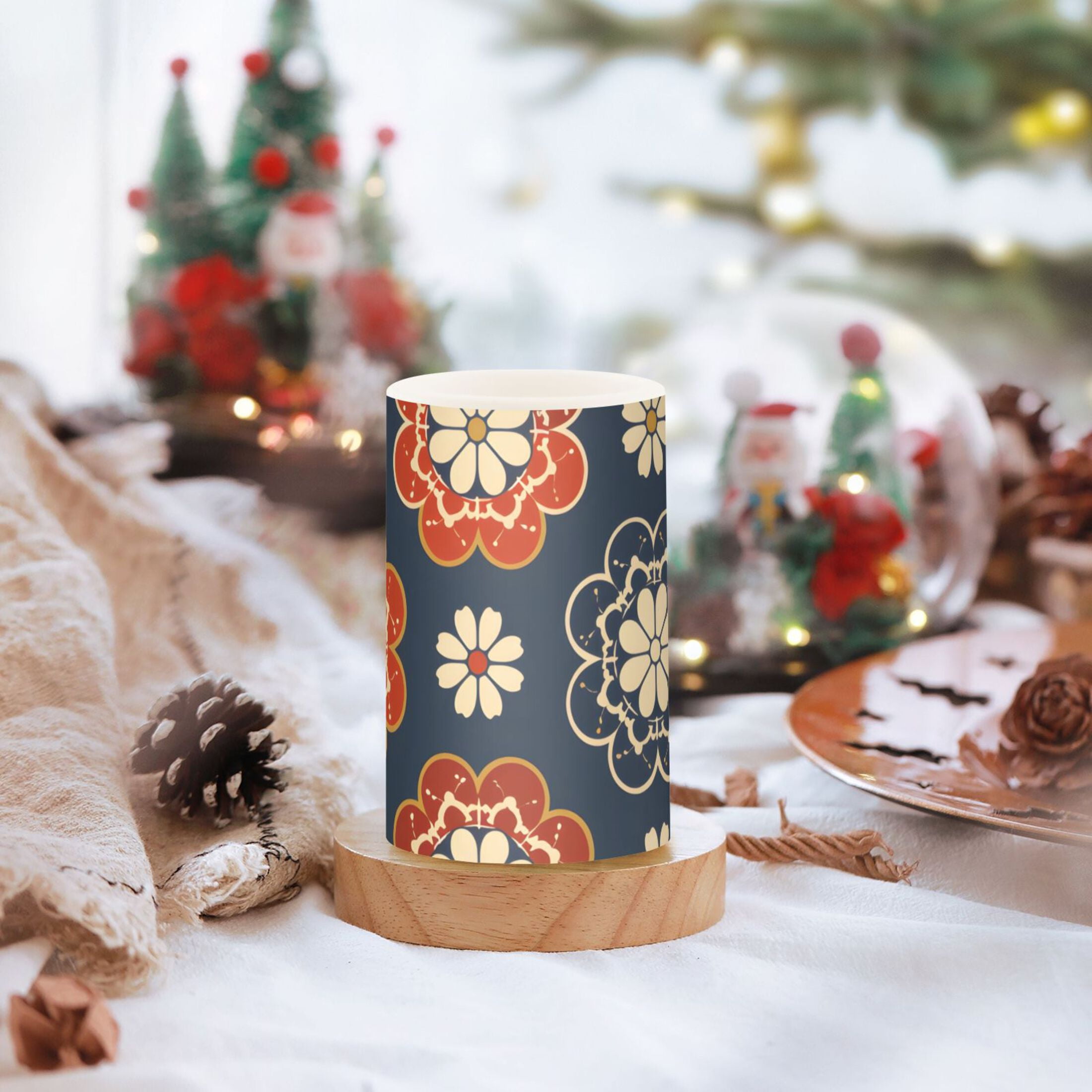 Elegant Symmetrical Flower Flickering Flameless LED Candles set of 2 Battery Operated 18-Key Remotes Timer Halloween Fall Decor D3''xH4''5''
