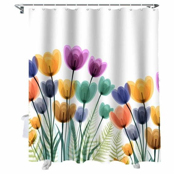 Shower Curtains Tulip Flower Bath Curtain Color Plant Floral Waterproof Bathroom Shower Curtain Set with Hooks Decoration 72 x 72 Inches