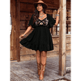 thumbnail image 4 of Women's Boho Western Floral Embroidered V Neck Flutter Sleeve Mini Dress, 4 of 5