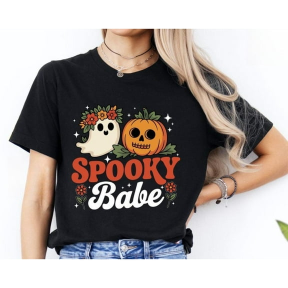 Spooky Babe Vintage Retro Halloween Graphic Cotton and Casual Tee T Shirt Tops in Black S-5XL