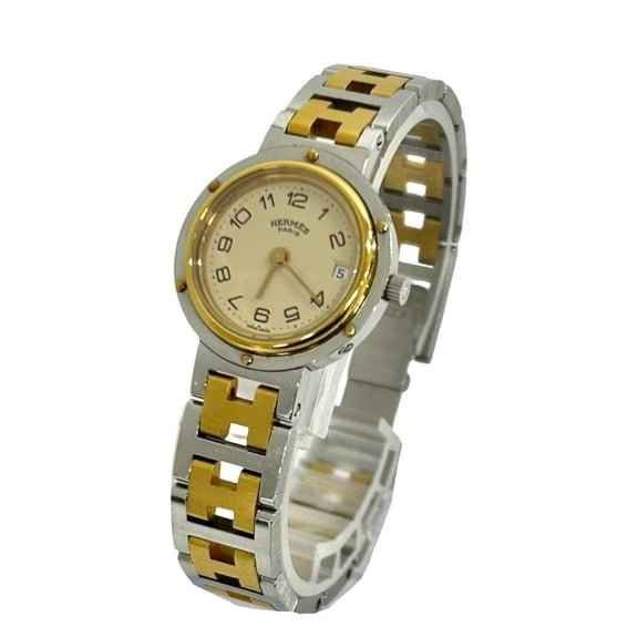 Pre-Owned HERMES Vintage Clipper Stainless Steel GP Quartz Wristwatch, Silver/Gold, 64338