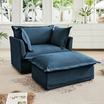49"W Oversized Upholstered Chenille Accent Chair with Ottoman, 37" Wide Deep Seat Armchair with Removable Washable Covers for Living Room or Bedroom,Blue